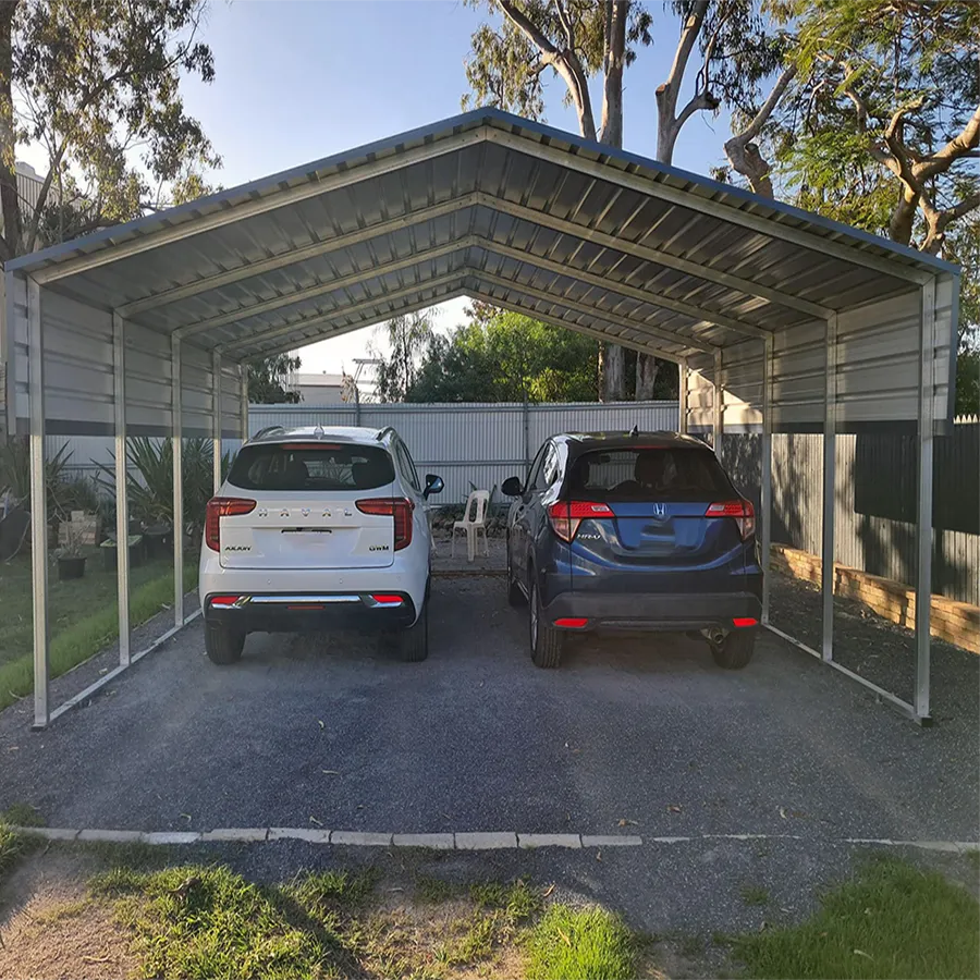 Double Car Shelter - 5.9m wide x 6m long x 2.3m sides (3.1m apex) - Wind Region A (Standard Side sheeting, No Gutters, Ground Anchors (No Concrete Slab))